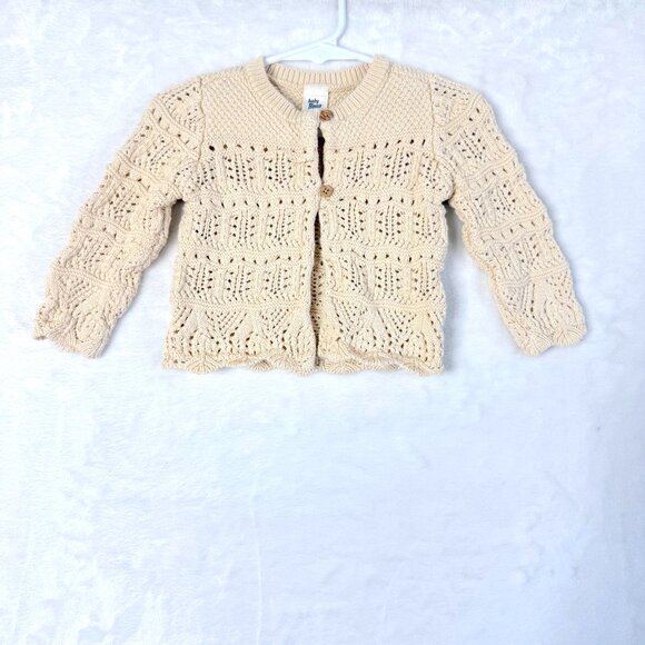 Baby B'gosh Button Front Chunky Crochet Cardigan Sweater Baby 12 Months Cream - Picture 1 of 4